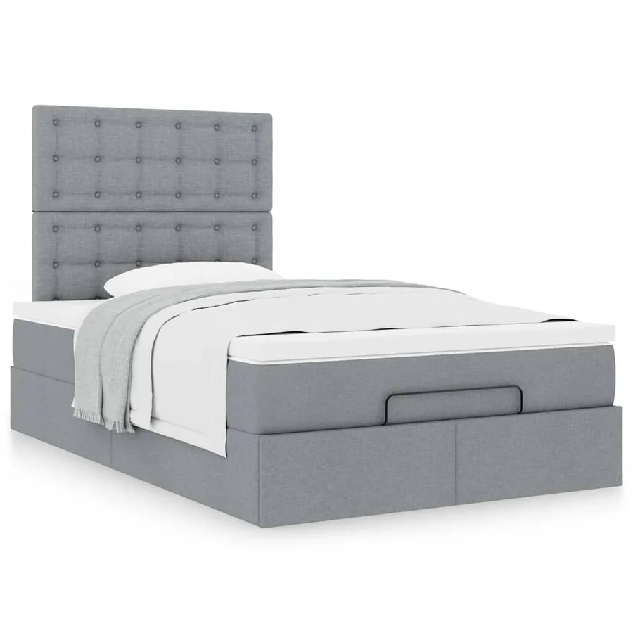 Cadre de lit ottoman avec matelas gris clair 120x190 cm tissu - 4