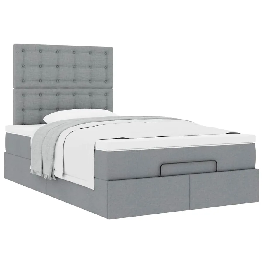 Cadre de lit ottoman avec matelas gris clair 120x190 cm tissu - 5