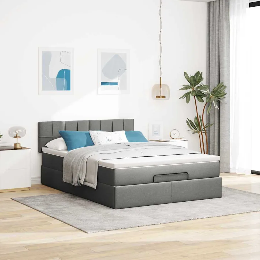 Lit ottoman avec matelas gris foncé 140x200 cm tissu - 3