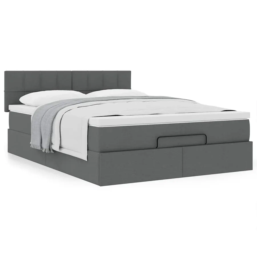 Lit ottoman avec matelas gris foncé 140x200 cm tissu - 4