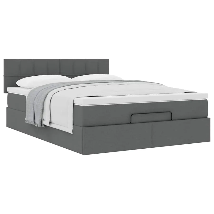 Lit ottoman avec matelas gris foncé 140x200 cm tissu - 5