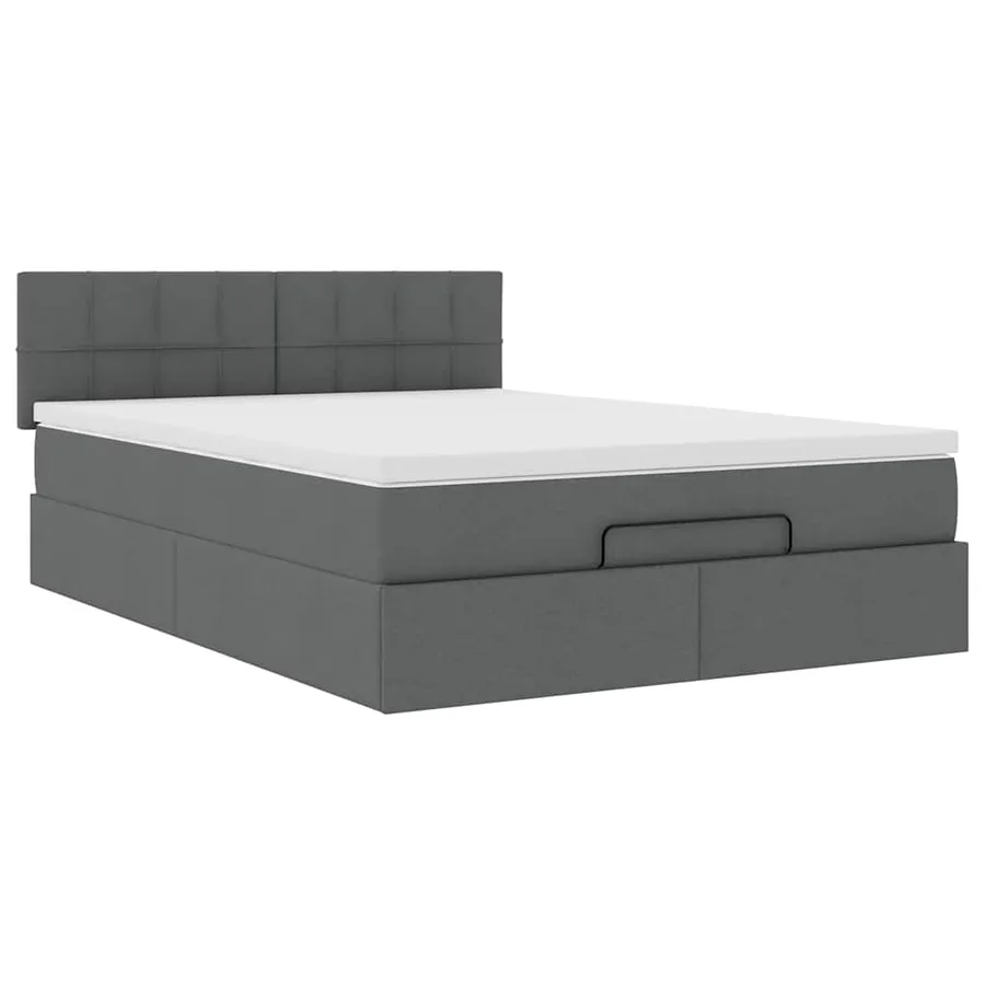 Lit ottoman avec matelas gris foncé 140x200 cm tissu - 6