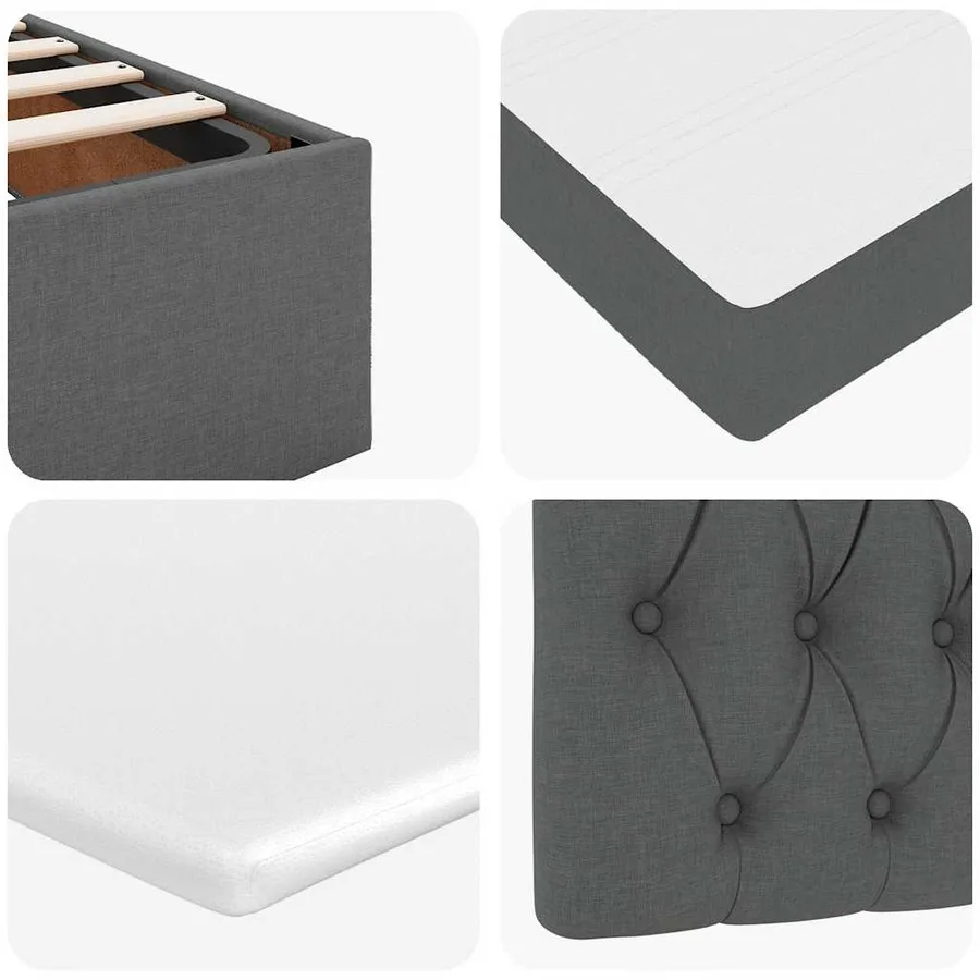 Lit ottoman avec matelas et LED gris foncé 140x200 cm tissu - 14