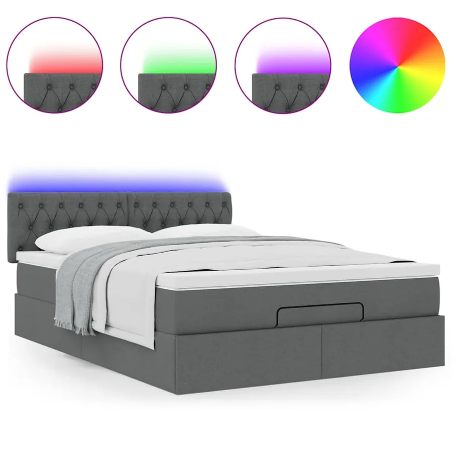 Lit ottoman avec matelas et LED gris foncé 140x200 cm tissu - 5