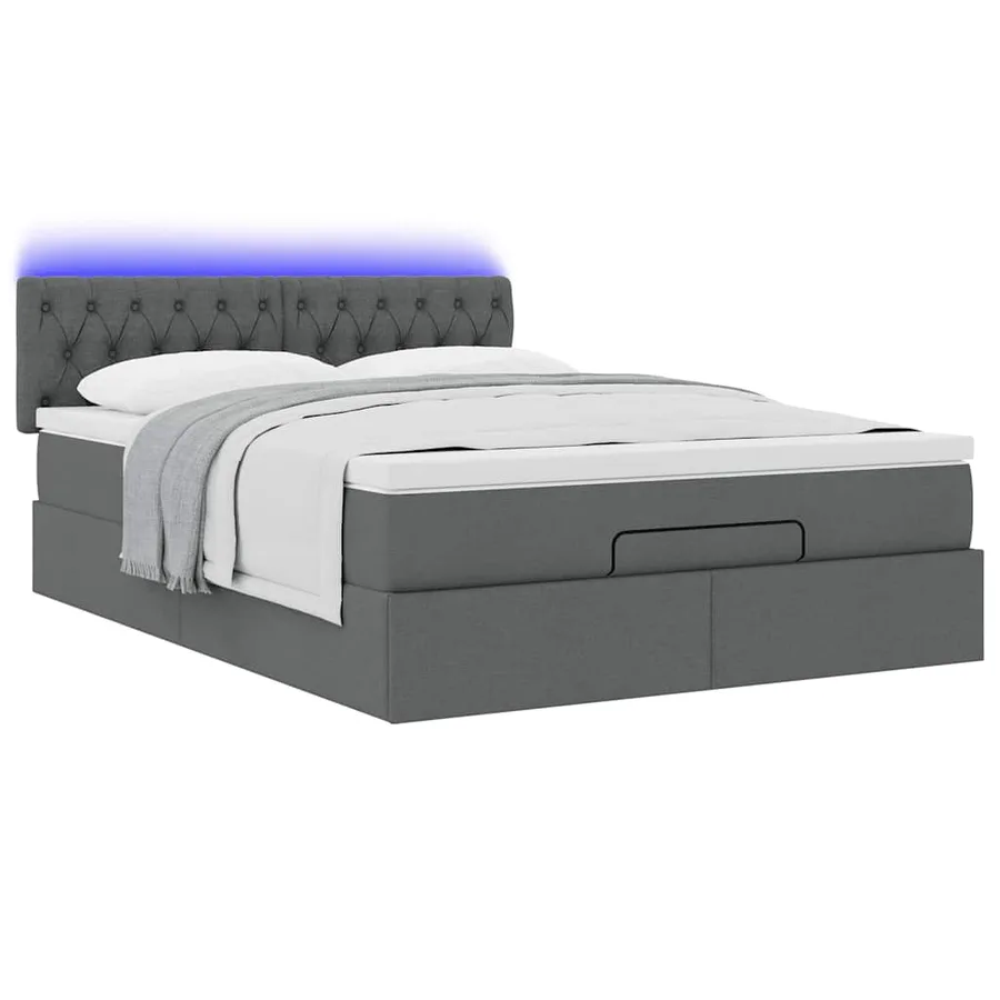 Lit ottoman avec matelas et LED gris foncé 140x200 cm tissu - 6
