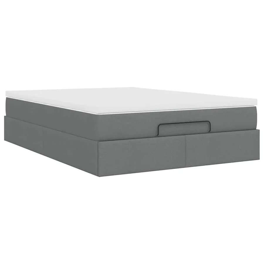 Cadre de lit ottoman avec matelas gris foncé 140x200 cm tissu - 10