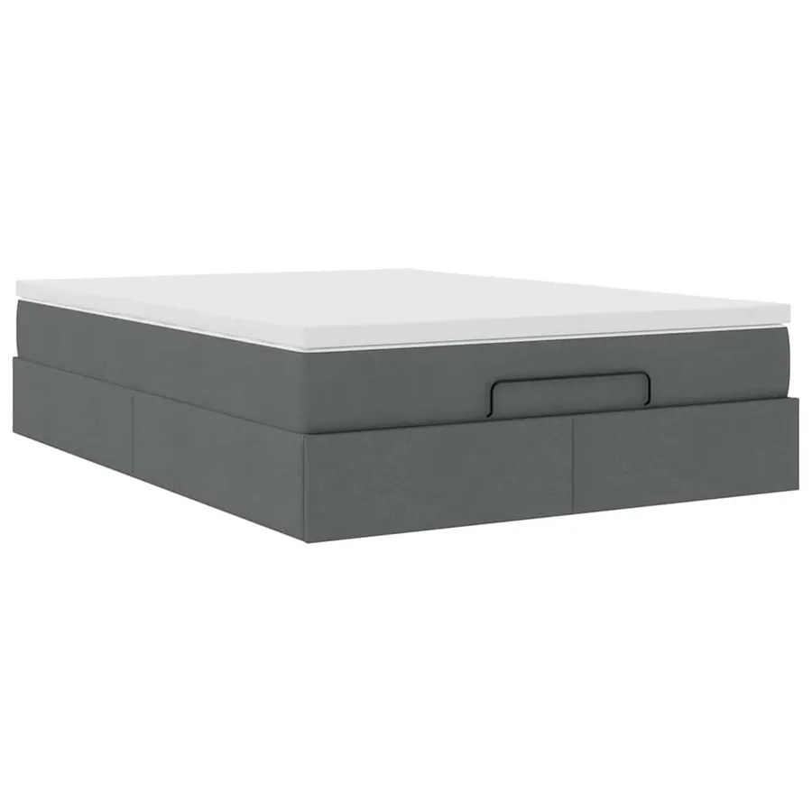 Cadre de lit ottoman avec matelas gris foncé 140x200 cm tissu - 6