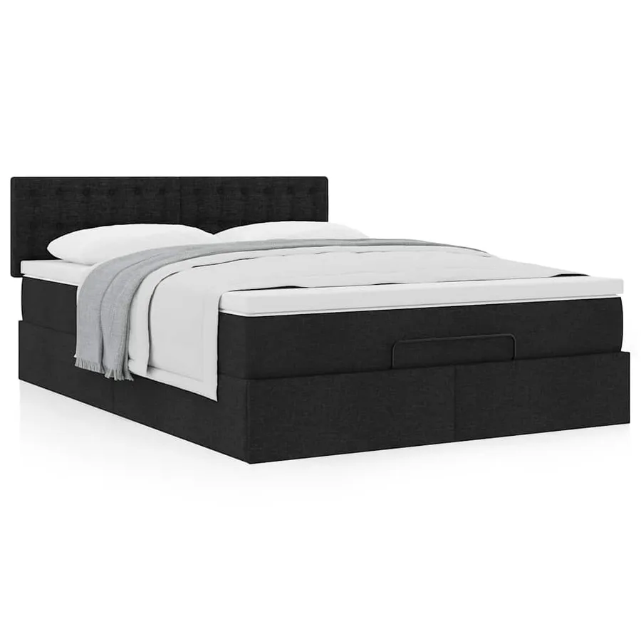 Lit ottoman avec matelas noir 140x200 cm tissu - 4
