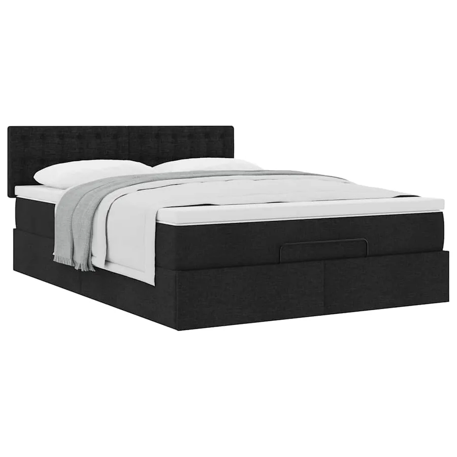 Lit ottoman avec matelas noir 140x200 cm tissu - 5