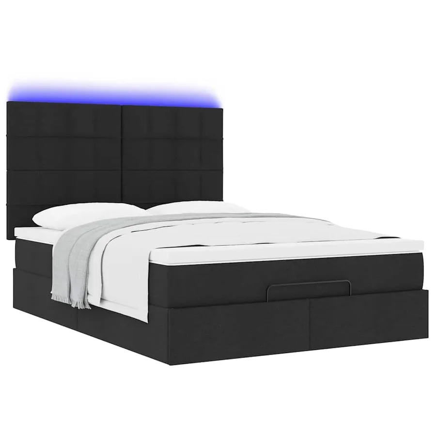 Cadre de lit ottoman avec matelas noir 140x200 cm tissu - 6