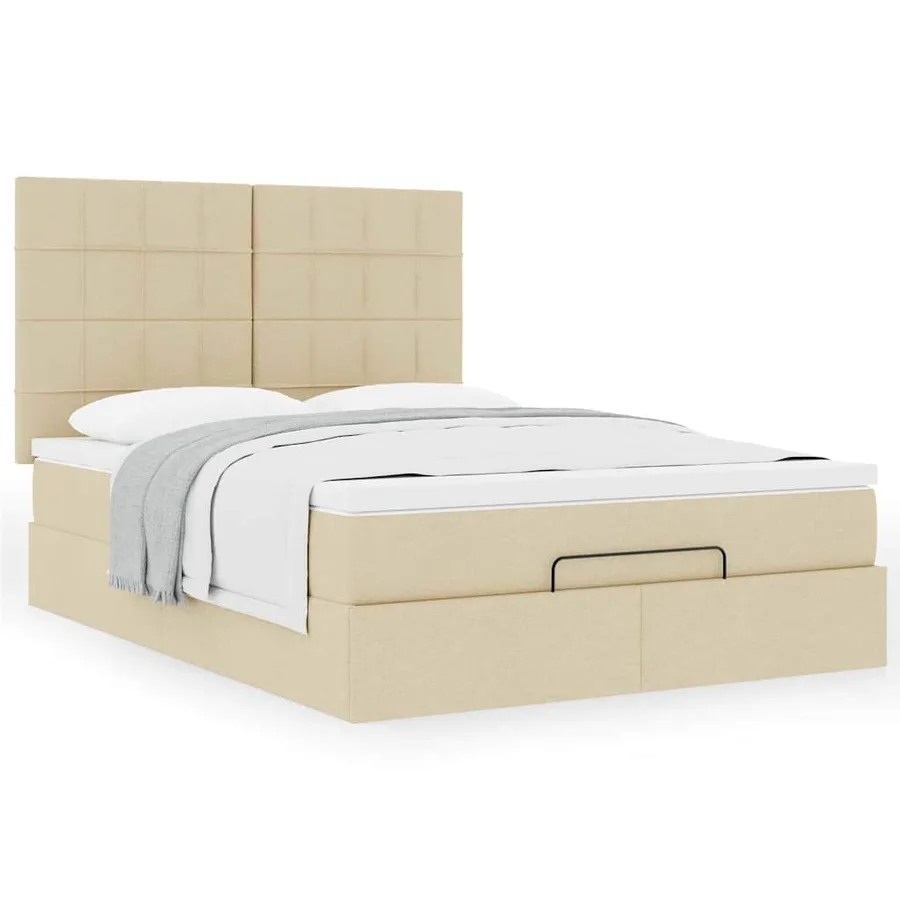 Cadre de lit ottoman avec matelas crème 140x200 cm tissu - 4