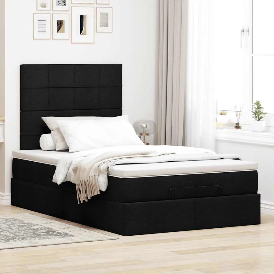 Cadre de lit ottoman avec matelas noir 120x190 cm tissu - 4