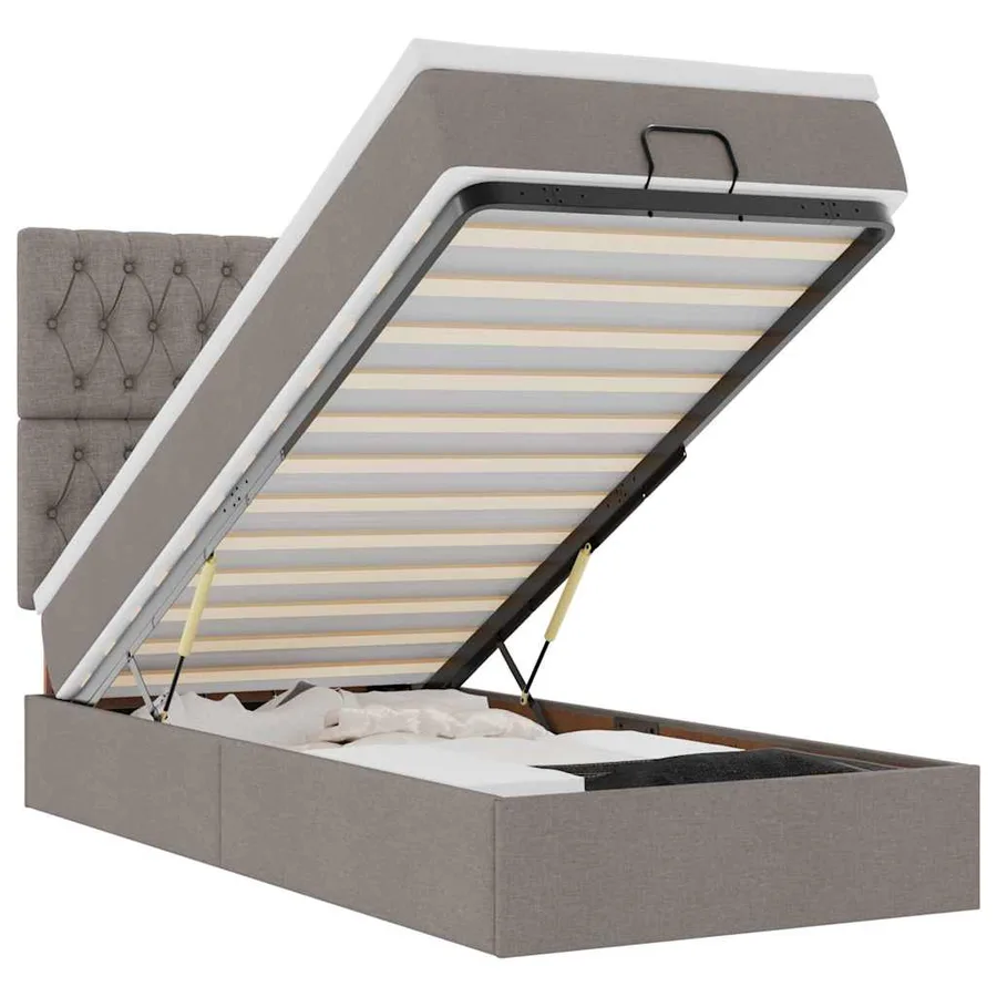 Lit ottoman avec matelas taupe 100x200 cm tissu - 2