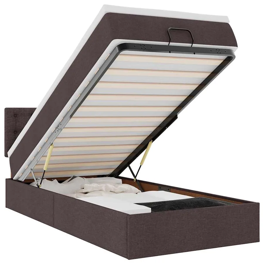 Lit ottoman avec matelas marron foncé 100x200 cm tissu - 2