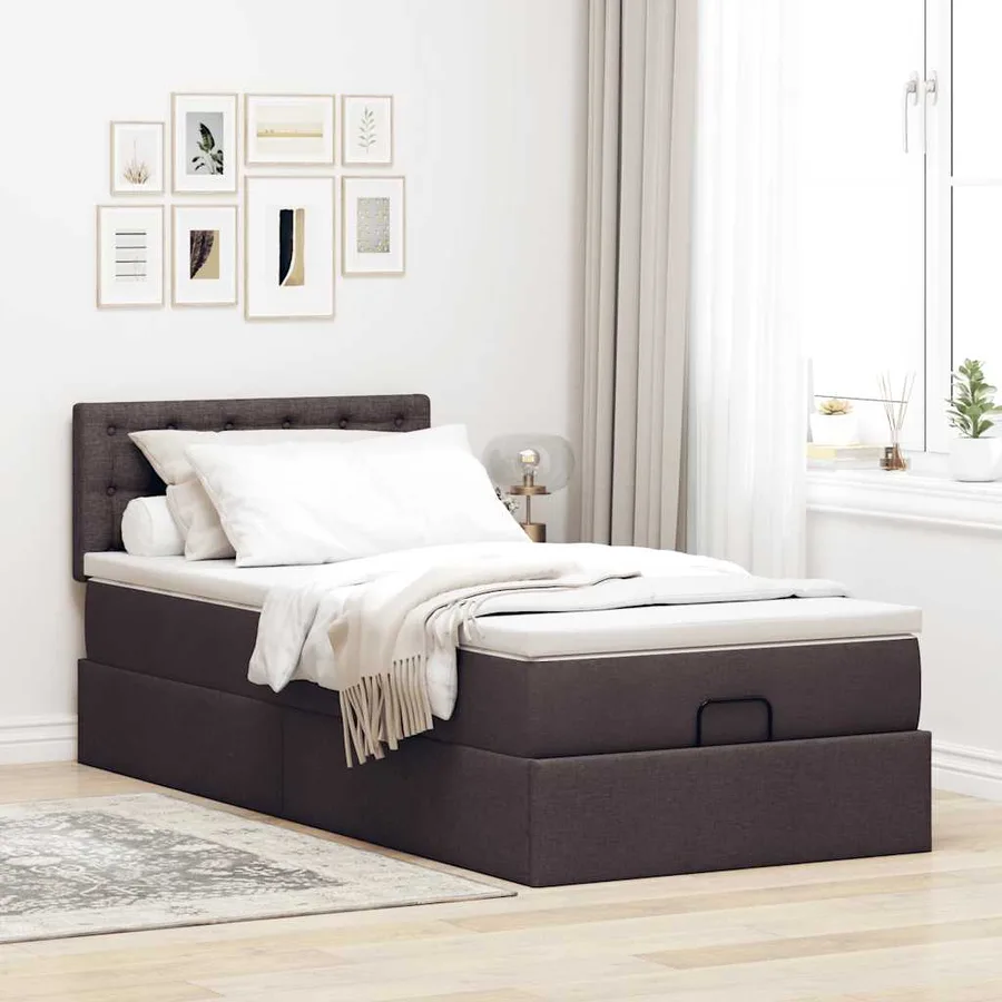 Lit ottoman avec matelas marron foncé 100x200 cm tissu - 3
