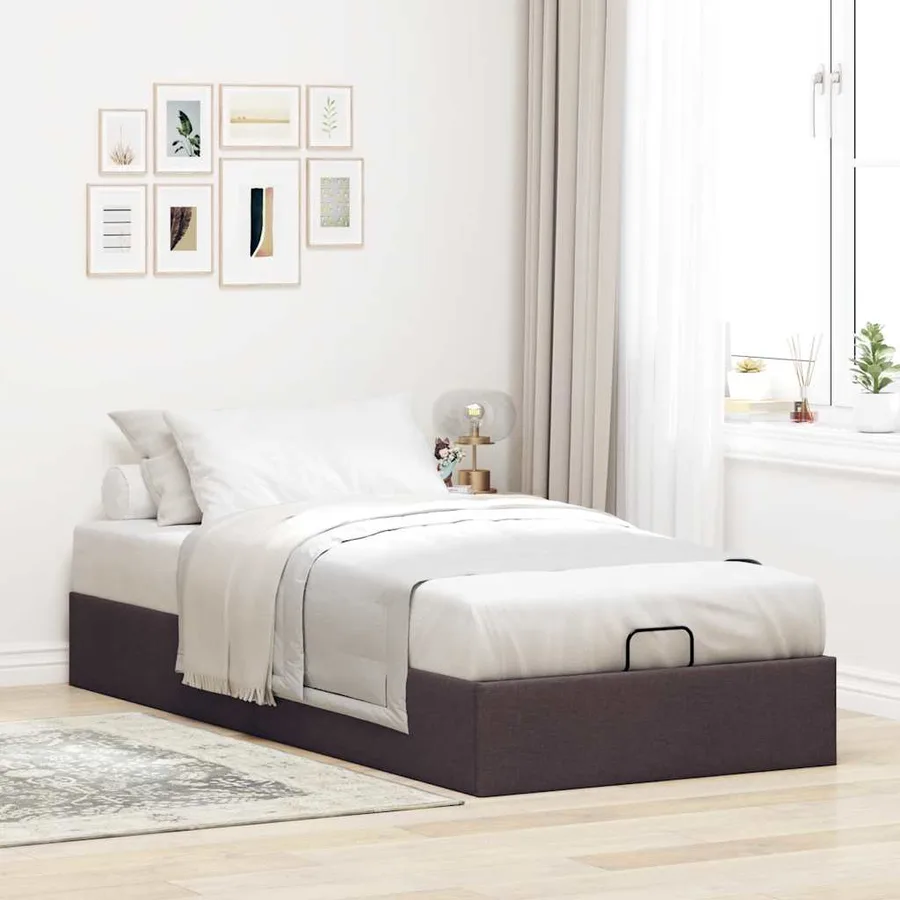 Cadre de lit ottoman sans matelas marron foncé 100x200 cm tissu - 3