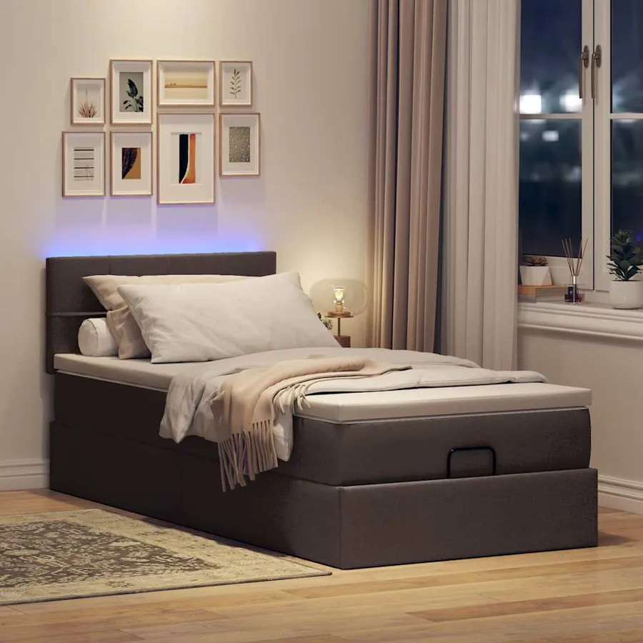 Lit ottoman avec matelas marron foncé 100x200 cm tissu - 3