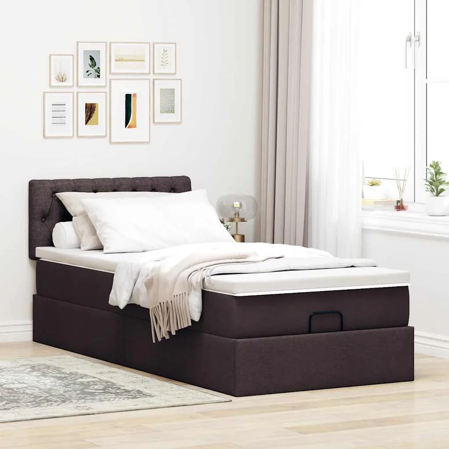 Lit ottoman avec matelas marron foncé 100x200 cm tissu - 3