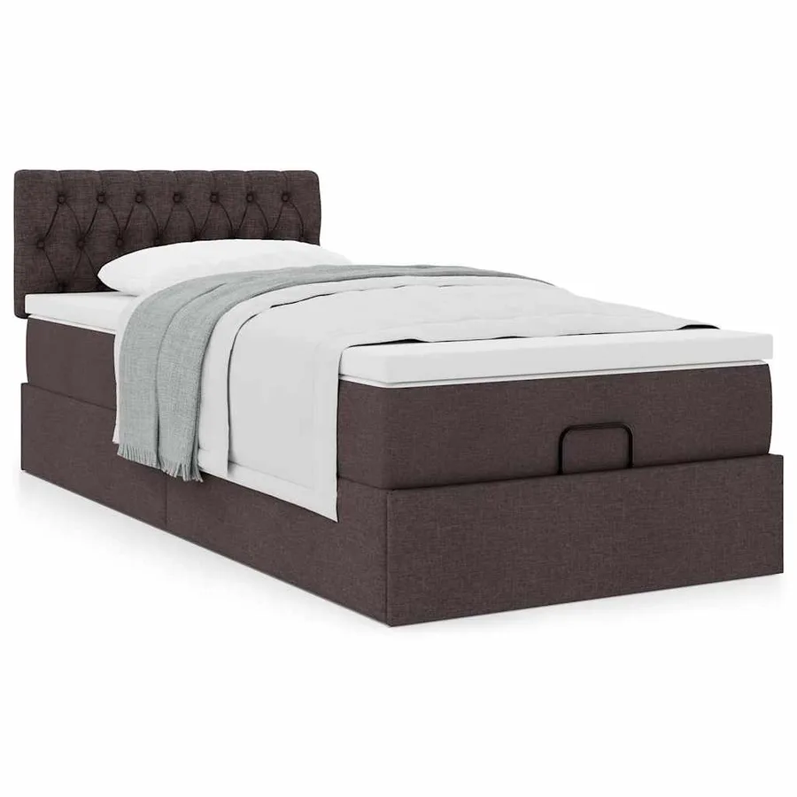 Lit ottoman avec matelas marron foncé 100x200 cm tissu - 4