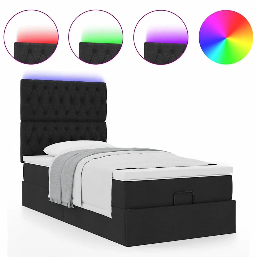 Cadre de lit ottoman avec matelas noir 100x200cm tissu - 5