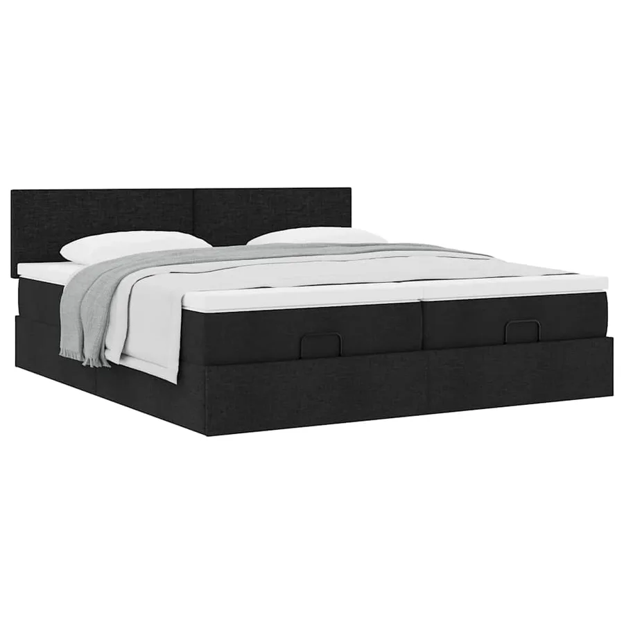 Cadre de lit ottoman avec matelas noir 200x200cm tissu - 5