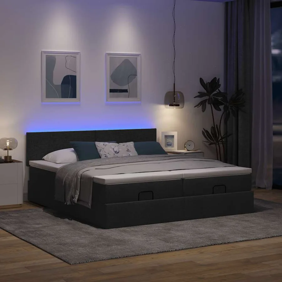 Cadre de lit ottoman avec matelas noir 200x200cm tissu - 3
