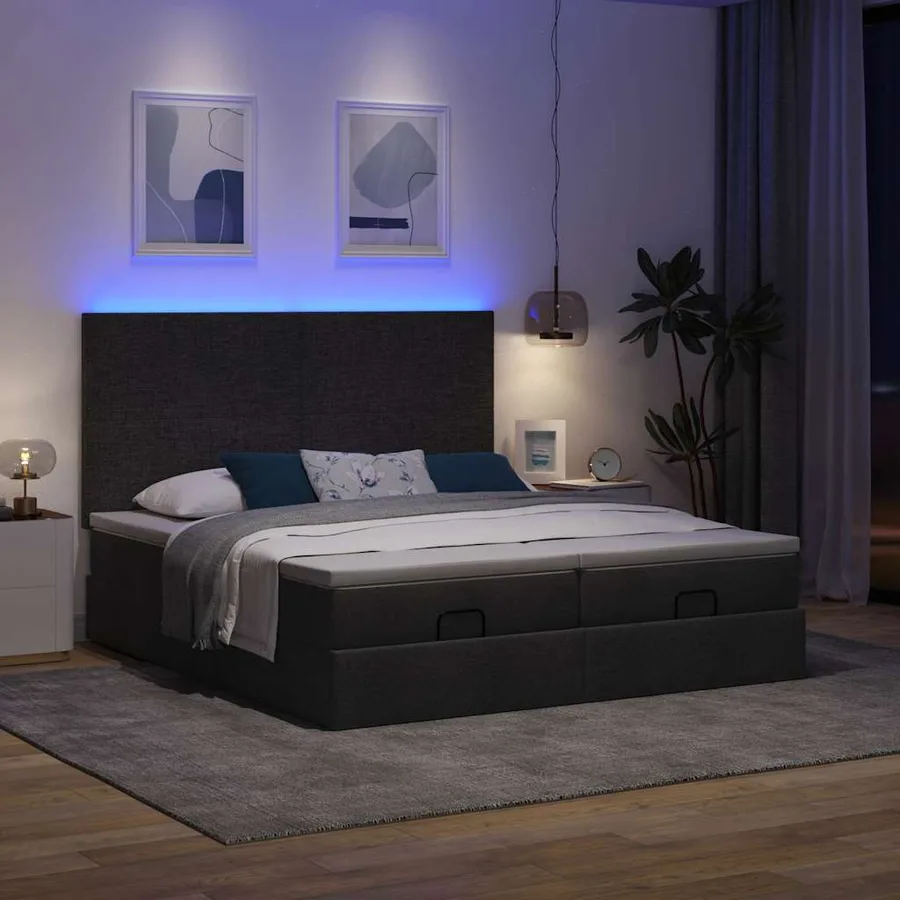 Cadre de lit ottoman avec matelas noir 200x200cm tissu - 3