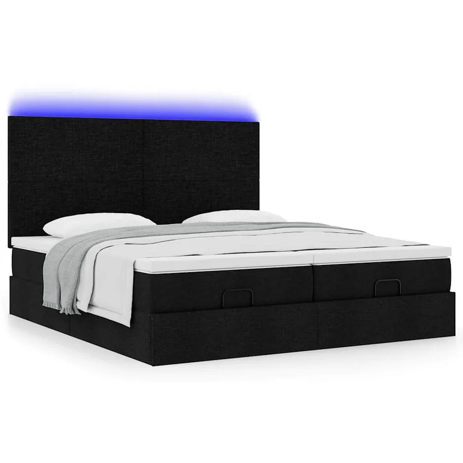 Cadre de lit ottoman avec matelas noir 200x200cm tissu - 6