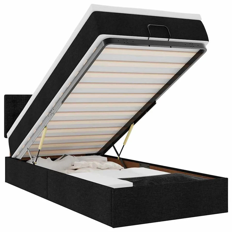 Lit ottoman avec matelas noir 100x200 cm tissu - 2