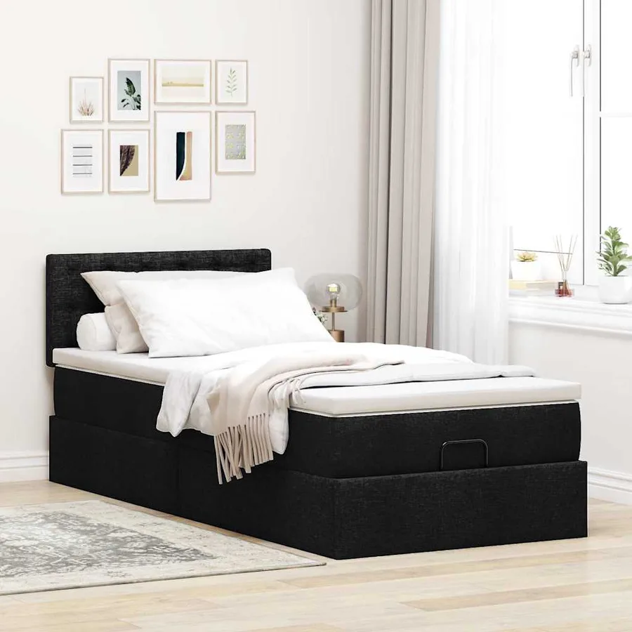 Lit ottoman avec matelas noir 100x200 cm tissu - 4