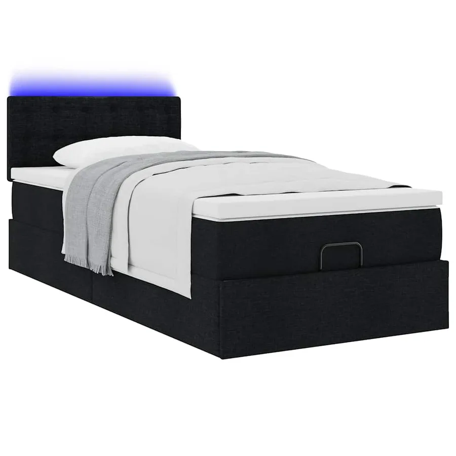Lit ottoman avec matelas noir 100x200 cm tissu - 6
