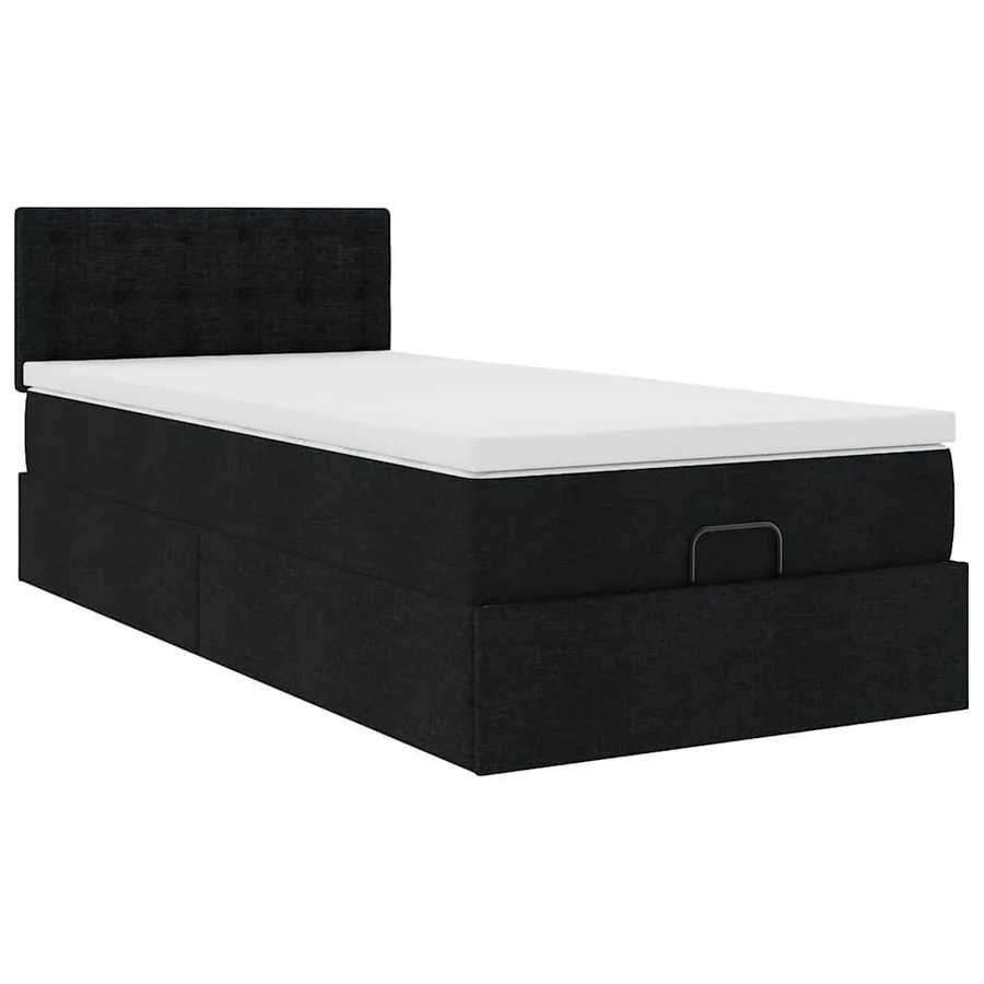 Lit ottoman avec matelas noir 100x200 cm tissu - 7