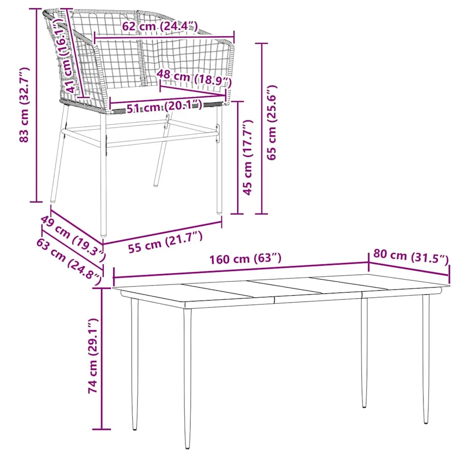 Ensemble à manger de jardin coussins 7pcs noir poly rotin verre - 10