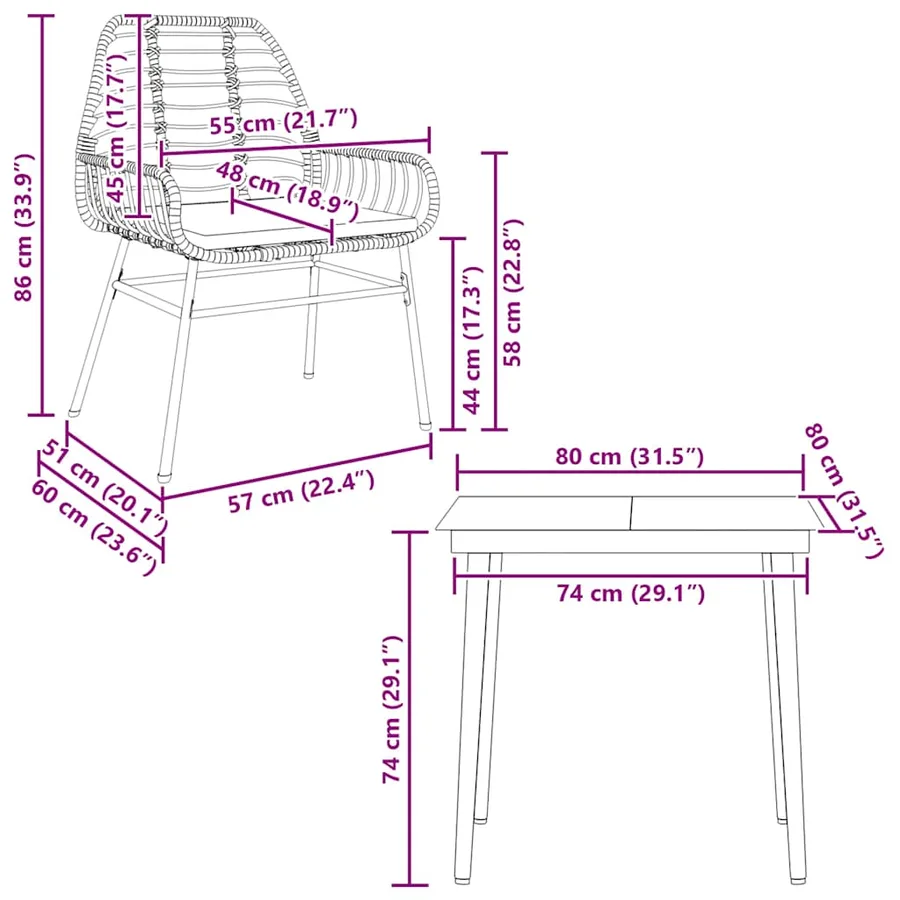 Ensemble à manger de jardin et coussins 3 pcs noir rotin verre - 10