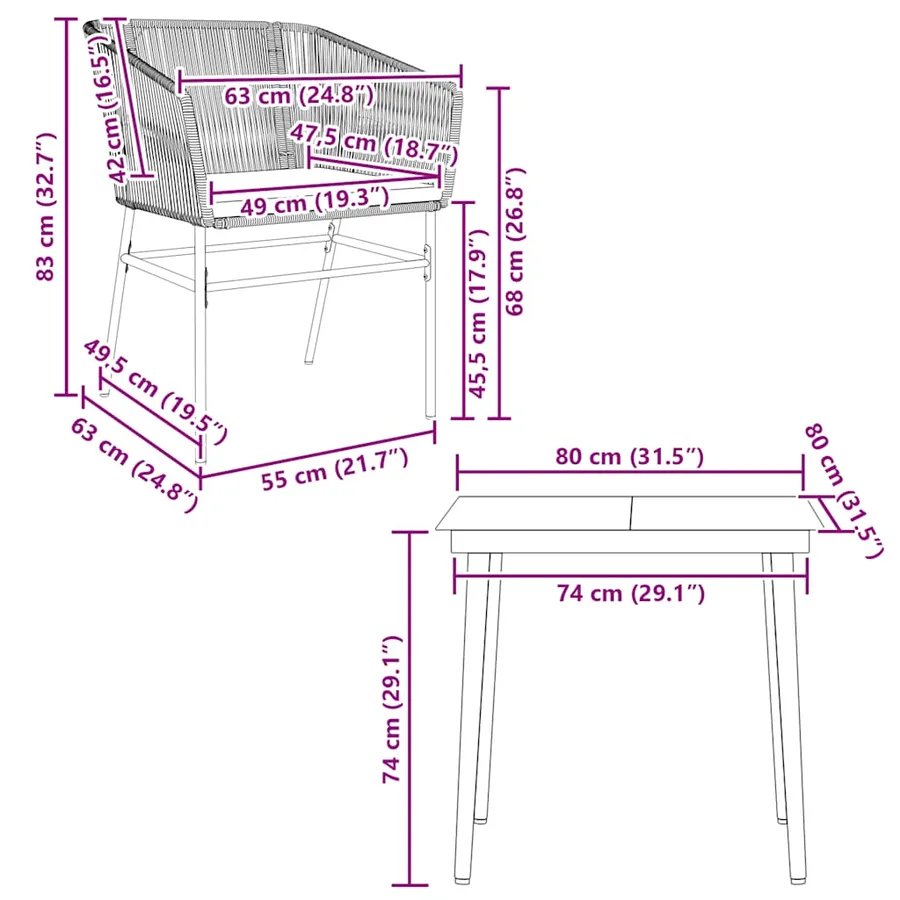 Ensemble à manger jardin coussins 3pcs marron poly rotin verre - 10