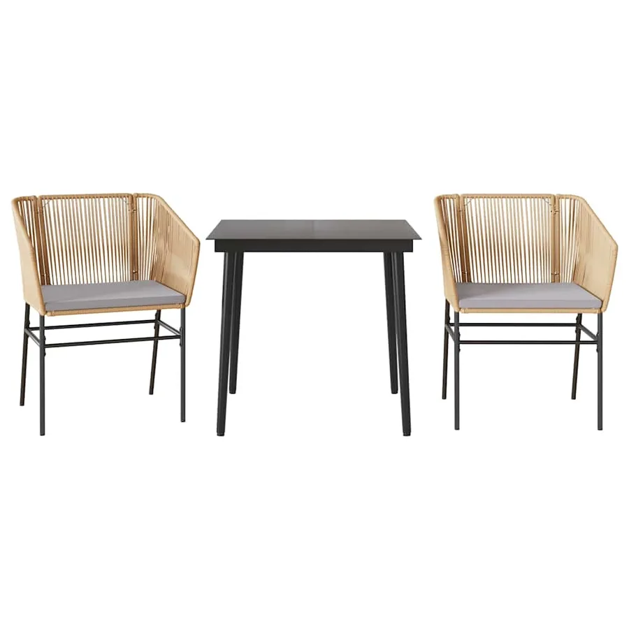 Ensemble à manger jardin coussins 3pcs marron poly rotin verre - 2
