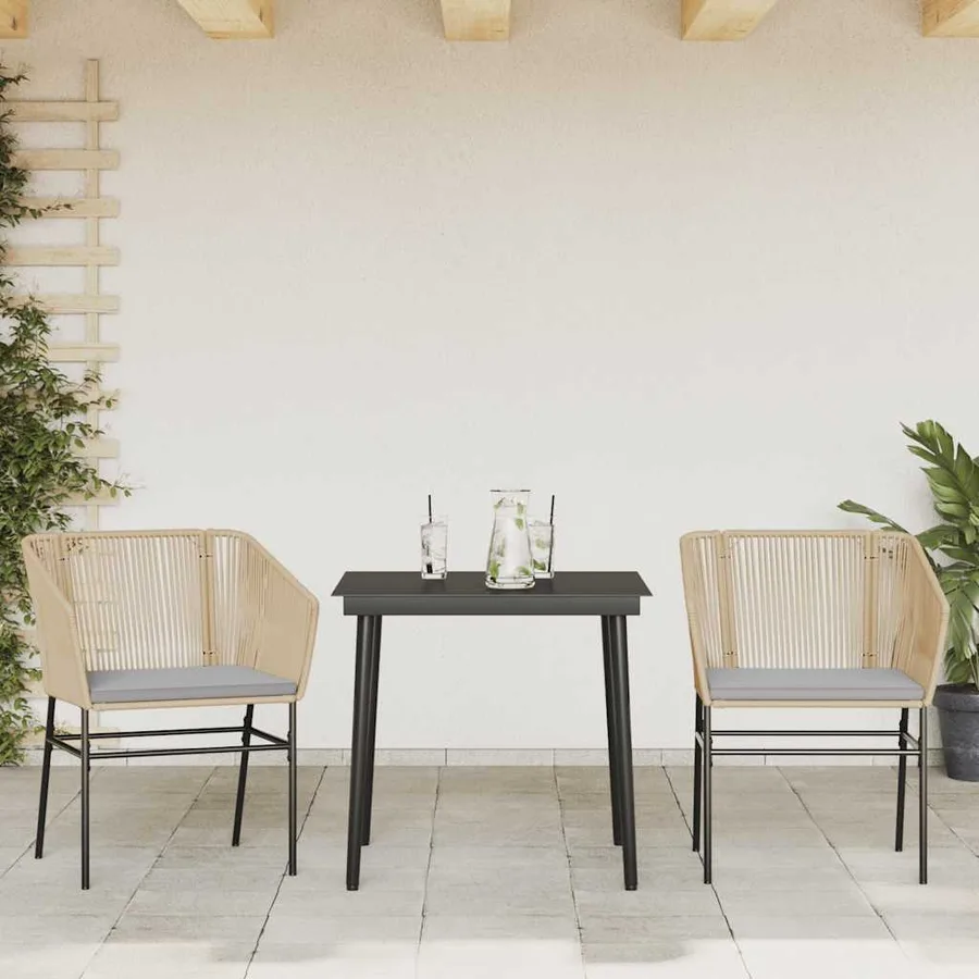 Ensemble à manger jardin coussins 3pcs marron poly rotin verre - 3