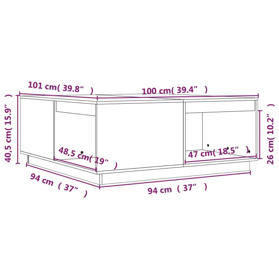 Table basse Marron miel 100x101x40,5 cm Bois massif de pin - 8