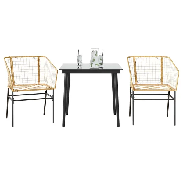 Ensemble à manger de jardin 3pcs marron résine tressée verre