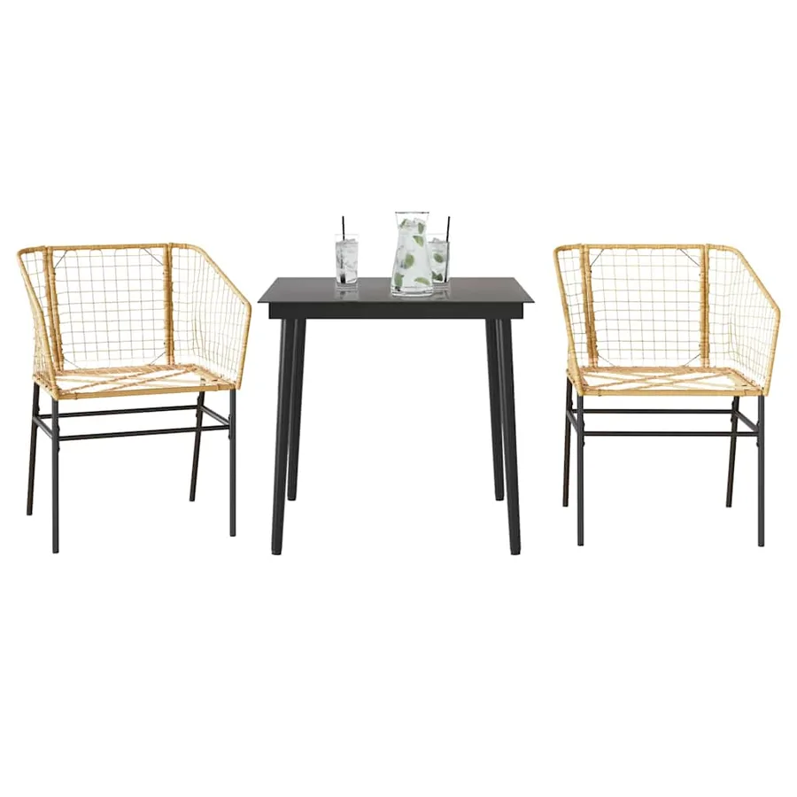 Ensemble à manger de jardin 3pcs marron résine tressée verre - 2