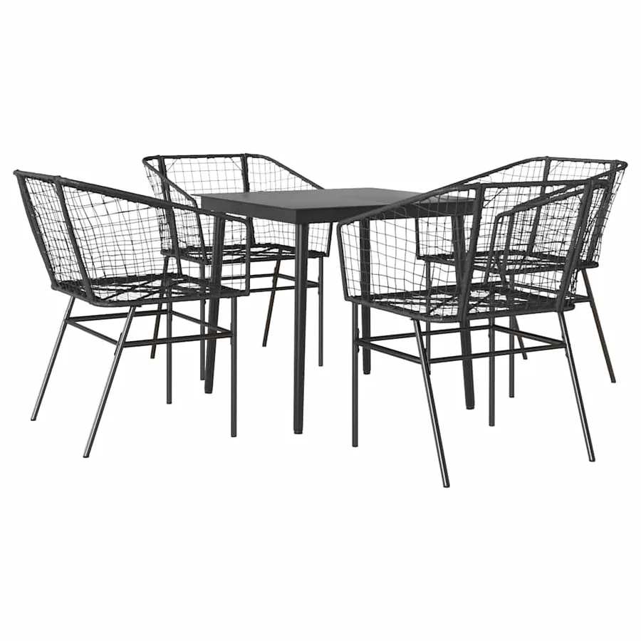 Ensemble à manger de jardin 5 pcs noir résine tressée verre - 2