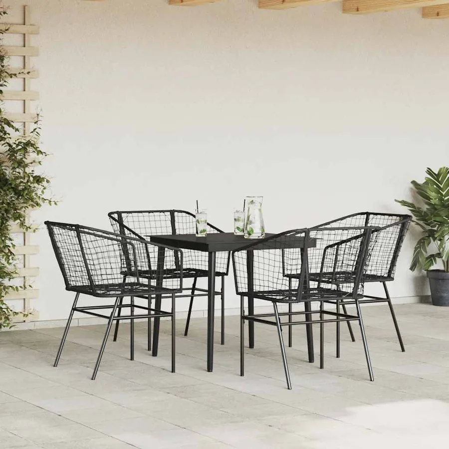 Ensemble à manger de jardin 5 pcs noir résine tressée verre - 3