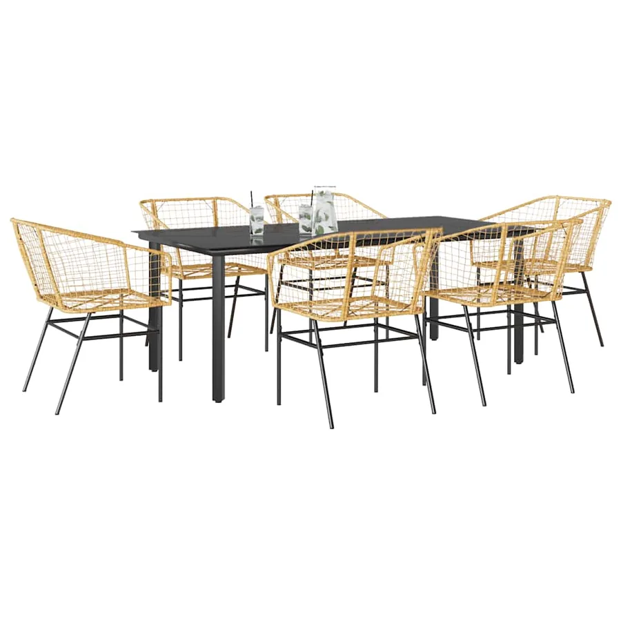 Ensemble à manger jardin 7pcs marron rpoly otin verre