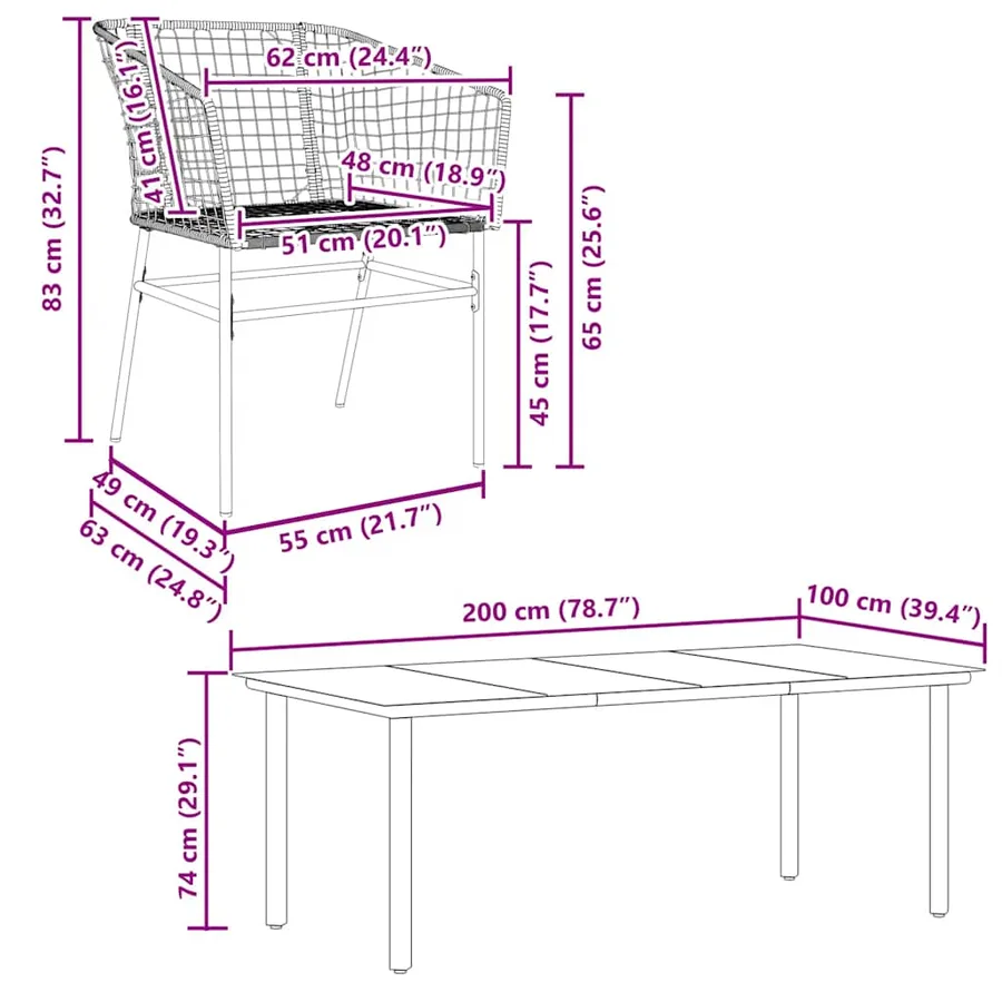 Ensemble à manger jardin 7pcs marron rpoly otin verre - 10