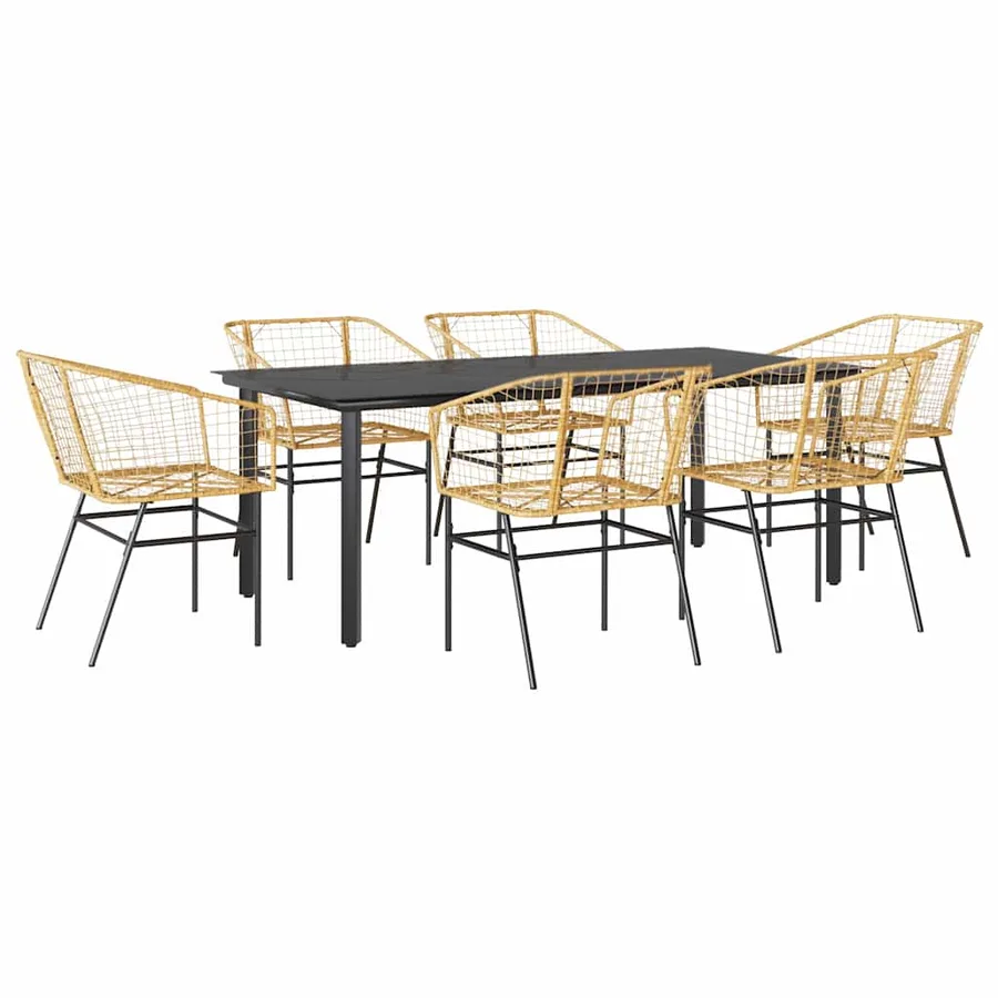 Ensemble à manger jardin 7pcs marron rpoly otin verre - 2