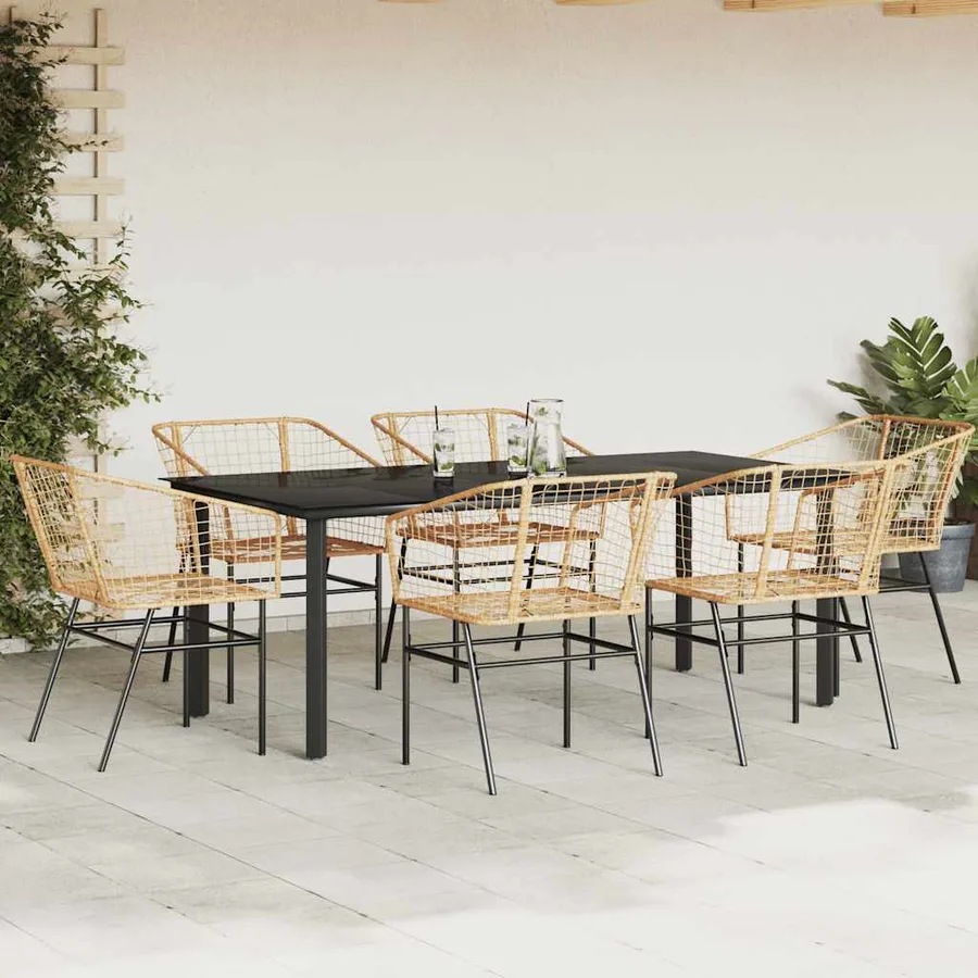 Ensemble à manger jardin 7pcs marron rpoly otin verre - 3