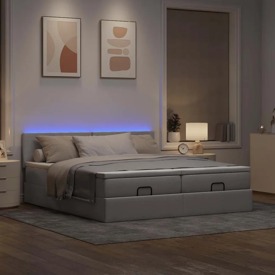 Cadre de lit ottoman avec matelas taupe 200x200cm tissu - 3
