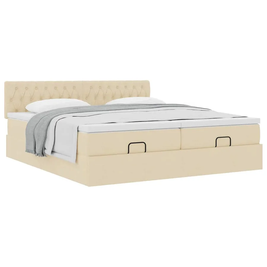 Cadre de lit ottoman avec matelas crème 200x200cm tissu - 5