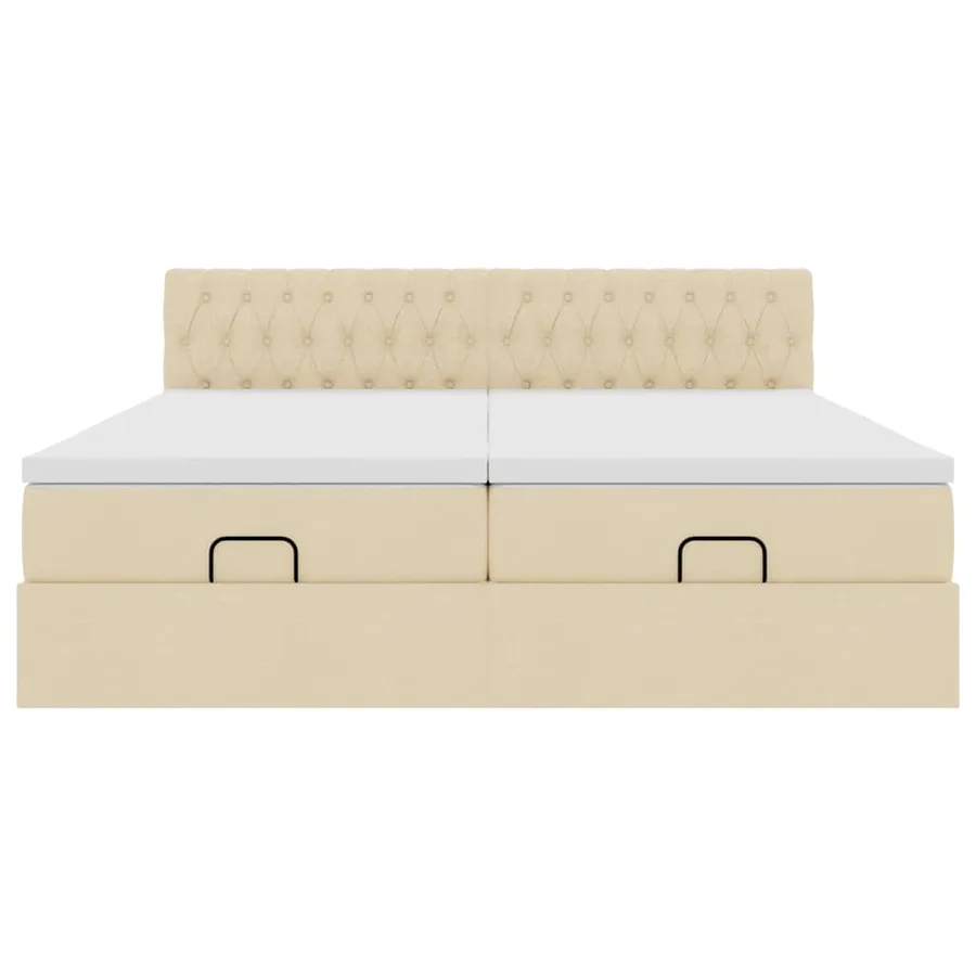 Cadre de lit ottoman avec matelas crème 200x200cm tissu - 7