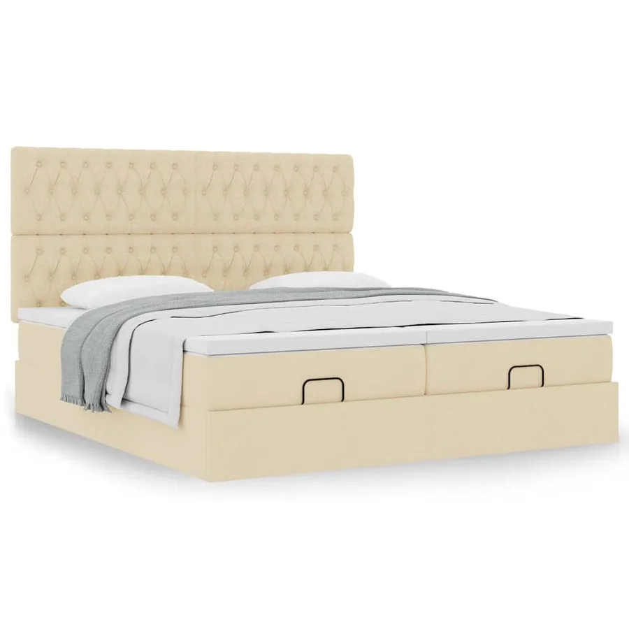 Cadre de lit ottoman avec matelas crème 200x200cm tissu - 4
